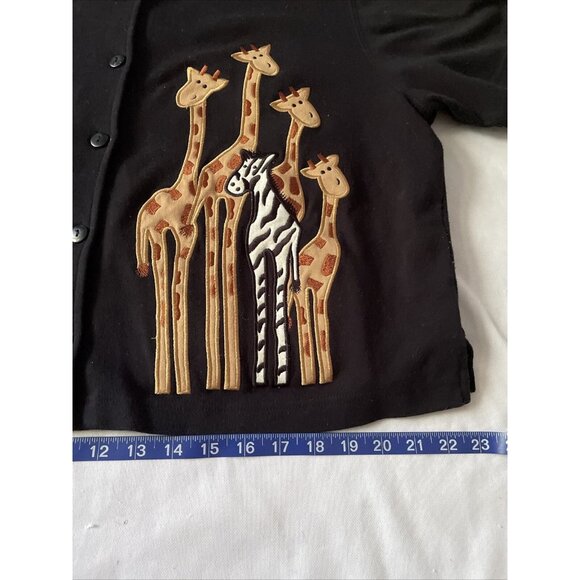 Bechamel Black Button-Up Cardigan With Giraffe & Zebra Embroidery - Picture 6 of 10